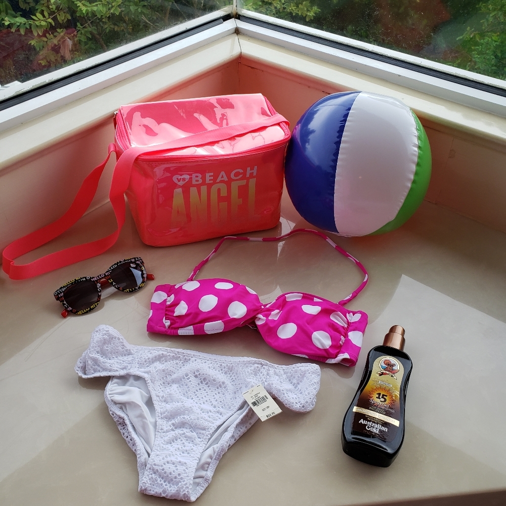 PINK Victoria's Secret Swimwear Bundle VS SM Bandeau Top + XS Lace Bottom NWT